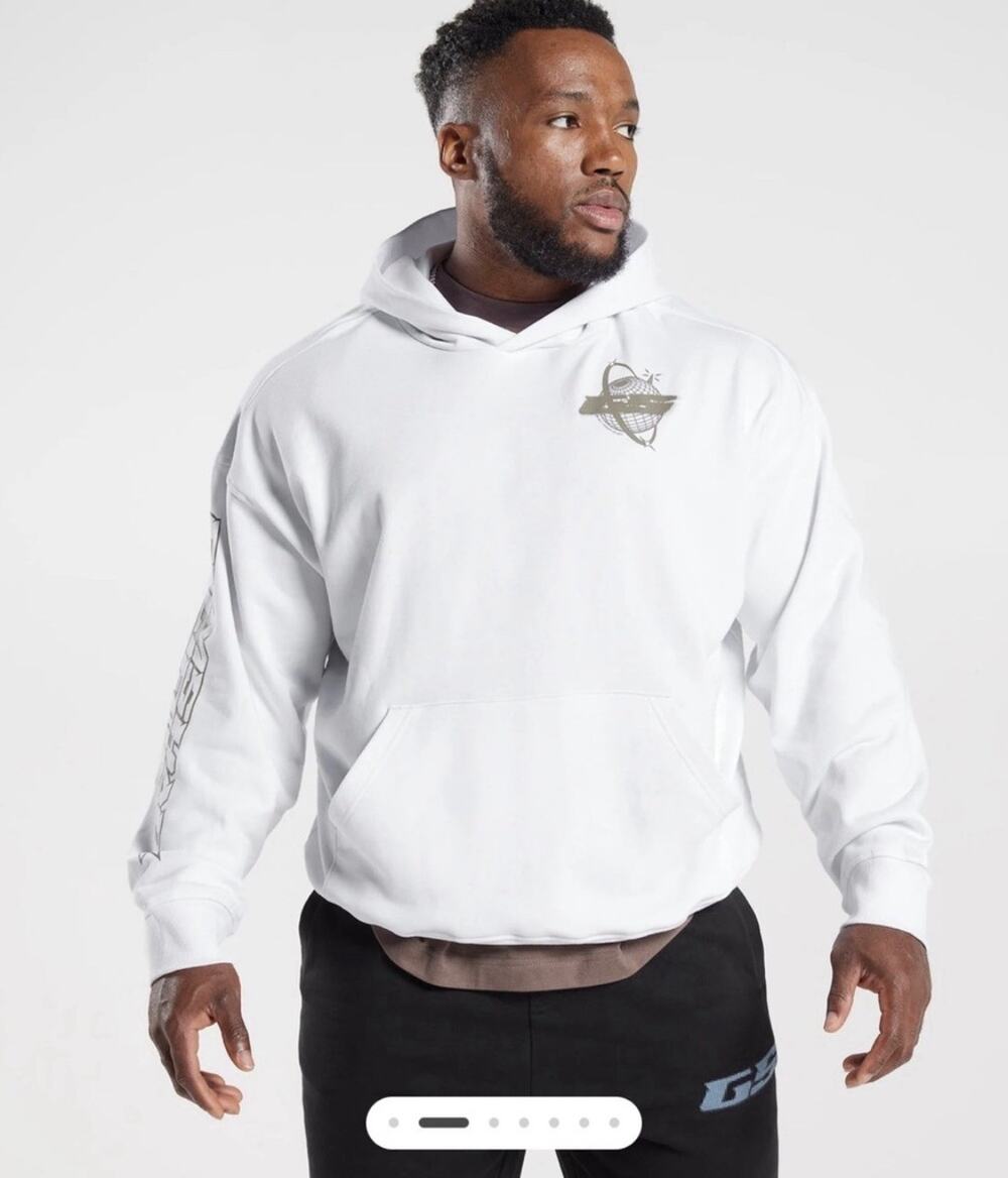 Gymshark Intergalactic Lifting Hoodie White Graphic Print Men’s Size Large